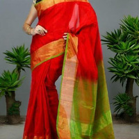 Uppada Silk Body Red, Uppada Pallu Contrast Uppada Green Blouse