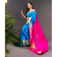 Uppada Silk Body Ananda Blue, Uppada Pallu Contrast Uppada Pink Blouse