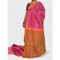 Pochampally Ikat Cotton Pink Brown Saree