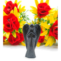 Black Tourmaline Carved Yellow Jade Gemstone Peace Angel Pocket Guardian Angel healing Statue 2 Inch