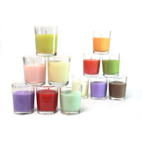 Aura Home Fragrances Aromatic Short Glass Candle 15-16 Hours Burn Time Pack of 12 Candle (Multicolor, Pack of 1)