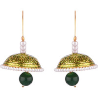 Prizetaa Green Meenakari With Pearl Drop Hoop Alloy Hoop Earring ()