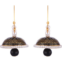 Prizetaa Black Meenakari With Pearl Drop Hoop Alloy Hoop Earring ()