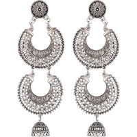 Prizetaa Silver Colour Double Chandbali Hook Alloy Drops & Danglers ()