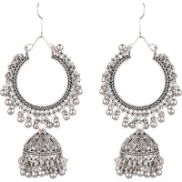 Prizetaa Silver Jhalar Chandbali Hook Jhumki Alloy Jhumki Earring ()