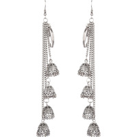 Prizetaa Long Strand Oxidise Hook Alloy Jhumki Earring ()