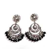 Prizetaa Prizetaa Black And White Pearl Polki Chandbaali Earrings German Silver Drops & Danglers ()