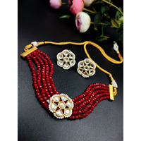 Prizetaa Alloy Gold-plated Red Jewellery Set (Pack of 1)