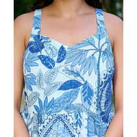 Blue Printed Tired Dress for Women (Size: M, Color: Blue)