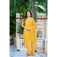 Blue Printed Tired Dress for Women (Size: M, Color: Yellow)