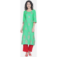 NOZ2TOZ Women Printed Straight Kurta (Green)