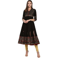 NOZ2TOZ Women Printed Anarkali Kurta (Black) (Size: S, Color: Black)