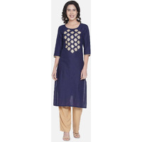NOZ2TOZ Women Embroidered Straight Kurta (Blue) (Size: M, Color: Blue)