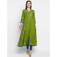 NOZ2TOZ Women Floral Print Anarkali Kurta (Green) (Size: M, Color: Green)