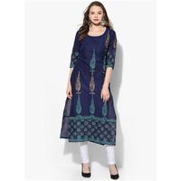 NOZ2TOZ Women Printed Straight Kurta (Blue) (Size: XL, Color: Blue)