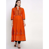 NOZ2TOZ Women Printed Anarkali Kurta (Orange)