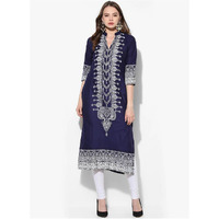 NOZ2TOZ Women Printed Straight Kurta (Blue) (Size: L, Color: Blue)