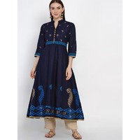 NOZ2TOZ Women Printed Anarkali Kurta (Blue) (Size: M, Color: Blue)