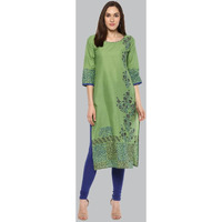 NOZ2TOZ Women Printed Straight Kurta (Green) (Size: XL, Color: Green)