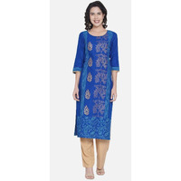NOZ2TOZ Women Printed Straight Kurta (Blue)
