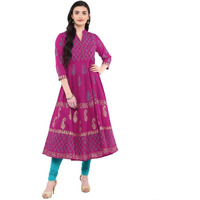 NOZ2TOZ Women Printed Anarkali Kurta (Purple) (Size: S, Color: Purple)