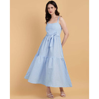 2 Tier Striped Textured Casual Tier Dress With Straps