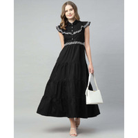 4 Tier Long Black Embroidered Dress