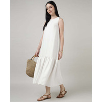 White Sleeveless Maxi Dress With Gathered Hem