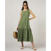 Green Sleeveless Maxi Dress with Flowy Gathered Hem