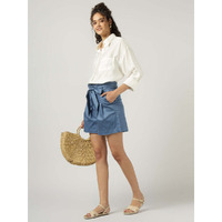 Womens Blue Belted Wide-Leg Shorts