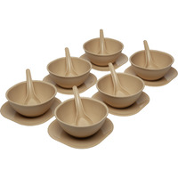 Gluman 18 Pcs Round Soup Bowl Set | 6 Bowls, 6 Spoons & 6 Dishes | Microwave Safe |Beige