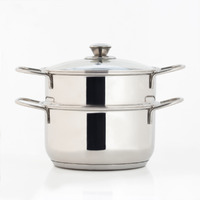 Stainless Steel 2-Tier Steamer Tri-Ply | Induction Base & Glass Lid