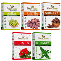 The Forest Herbs Natural Care From Nature Natural Organic Amla, Reetha, Shikakai, Bhringraj, Hibiscus Powder for All Hair Type, 100G Each, 5 Count