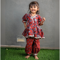 Veraa Cotton printed Afghani Set-Maroon