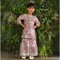 VeraA Cotton Kurta with Embroidered Sharara Pant Ethnic Set for Girls | Stylish Gotta Patti Lace Design | Perfect for Diwali and Weddings