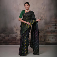 Dhanak - Black Leheriya Saree In Tussar Silk