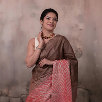 Dhanak - Brown Carrot Red Arashi Shibori Saree In Tussar Silk