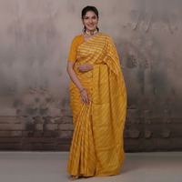 Dhanak - Turmeric Yellow Leheriya Saree In Tussar Silk