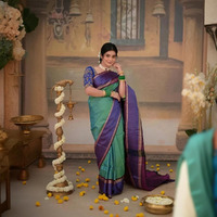 Eevara Aqua Blue Purple Kancheevaram Heirloom Silk Saree