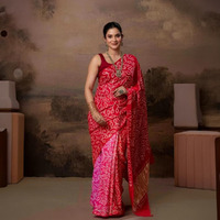 Radiant Tradition: Gajji Silk Bandhani Saree in Red & Pink