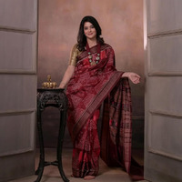 SAMBALPURI IKAT NATURAL DYES SAREE IN PURE SILK -4/3 PLY PURE MULBERRY SILK - MAROON N COFFEE BROWN