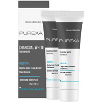 PUREXA Charcoal White Toothpaste Pack of 2 | Dual Whitening Combo | Activated Charcoal Teeth Cleaner for Stain Removal, Fresh Breath & Detox | Natural, Fluoride-Free, Enamel-Friendly Formula for Brighter & Healthier Smiles