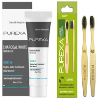 PUREXA Charcoal White Toothpaste 100g with Bamboo Toothbrush Pack of 2 | Activated Charcoal, Baking Soda & Fluoride | Whitening & Fresh Breath Oral Care Combo