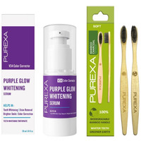 PUREXA Purple Whitening Serum Toothpaste 30ml with Bamboo Toothbrush Pack of 2 | V34 Color Corrector & Nano Hydroxyapatite | Eco-Friendly Oral Care Combo