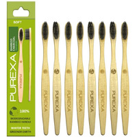 PUREXA Bamboo Toothbrush Pack of 8 | Activated Charcoal BPA Free Soft Bristles | Eco-Friendly Biodegradable Bamboo Handle for Daily Oral Care