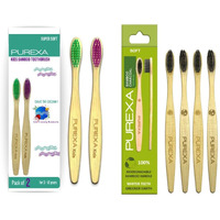 PUREXA Bamboo Toothbrush Pack of 4 with Kids Bamboo Toothbrush Pack of 4 | Activated Charcoal Soft Bristles | Eco-Friendly Biodegradable Family Oral Care Combo