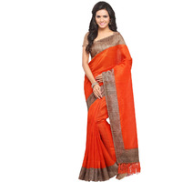 Rajnandini Orange Tussar Silk Plain Formal Saree