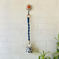 Gathari Macrame Ceramic Bells Bohemian Home Wall Dcor Handmade Home Wall Decor, Decorate Your Room, Home Decor Item for Room (Blue, Single)