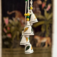 Gathari Macrame Symphony, 4 Mini Ceramic Bells Home Wall Dcor Handmade Home Wall Dcor, Wind Chime. (Yellow & Green)