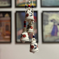 Gathari Macrame Symphony, 4 Mini Ceramic Bells Home Wall Dcor Handmade Home Wall Dcor, Wind Chime. (Red & Blue)